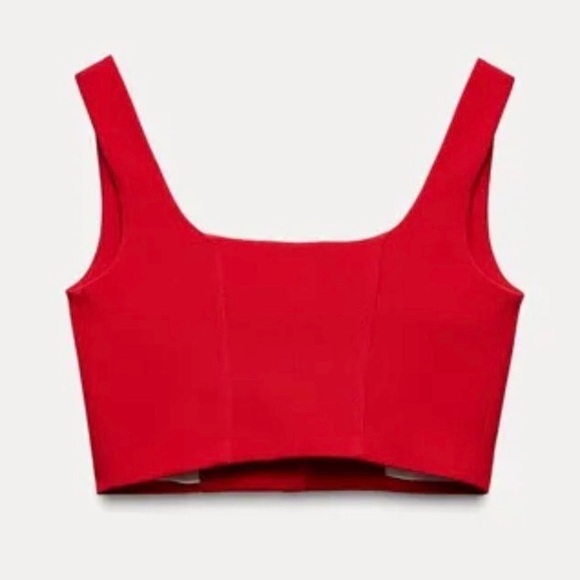 ZARA  Bright Red Crop Top with Button Accents extra small - Picture 6 of 10
